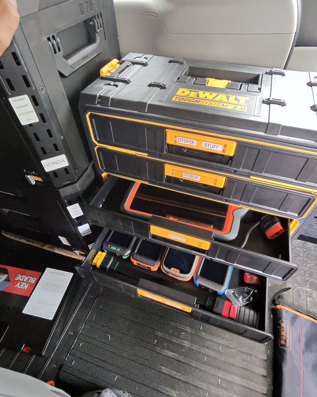 Key programming tools and diagnostic scanners on board the KeyHub service van in Marietta GA